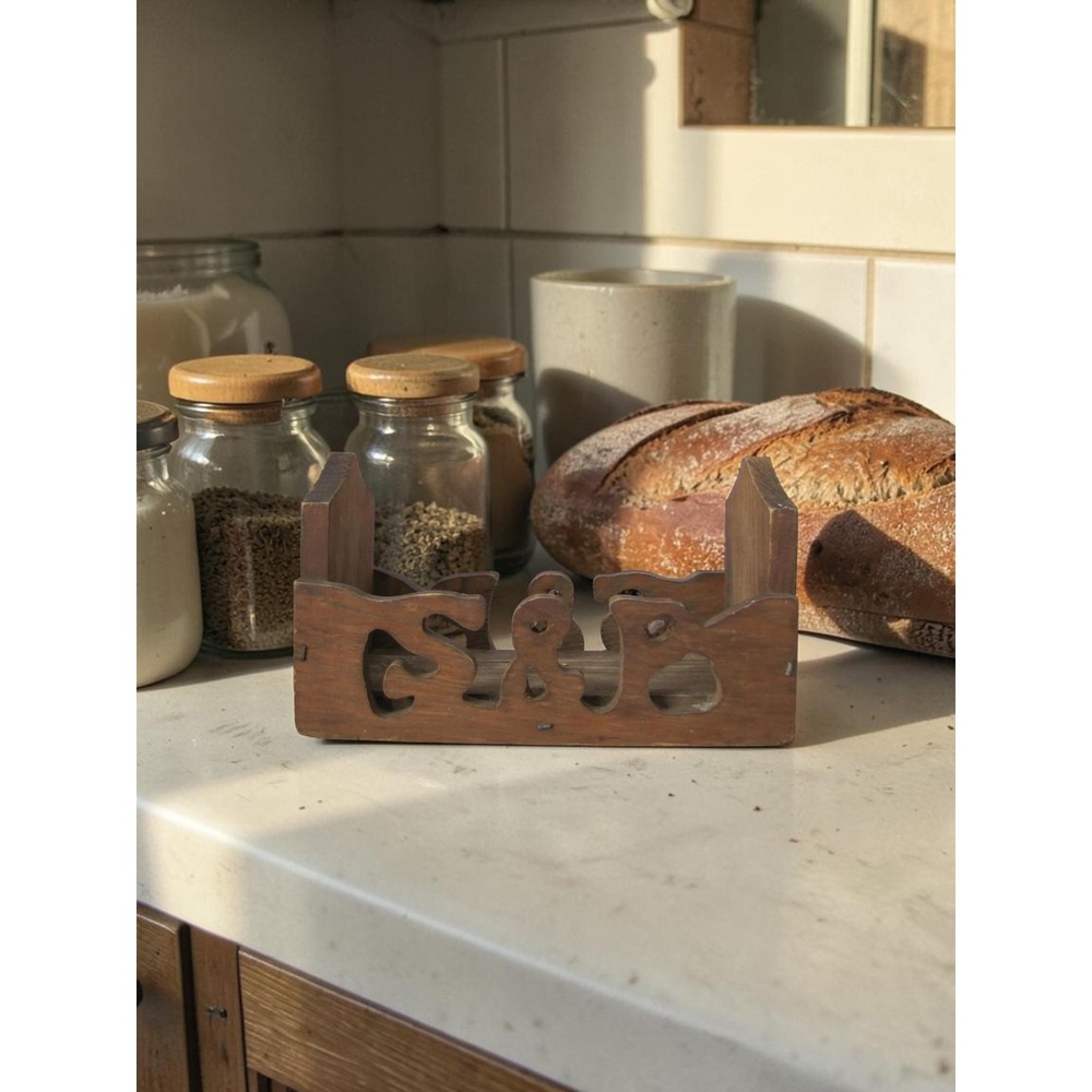 Vintage Wooden Salt & Pepper Spice Rack - Antique Wood Kitchen Storage